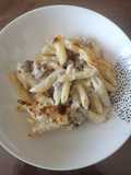 Penne Rigate with Béchamel, Sausage, and Porcini Mushrooms