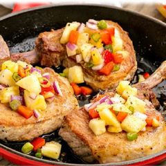 Grilled pineapple pork chops A picture of Grilled pineapple pork chops.
