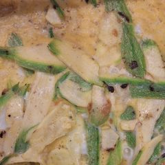 A picture of Keto eggs with zucchini.