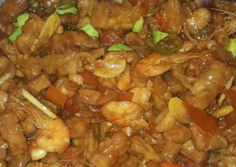Tempe orek udang pedas manis