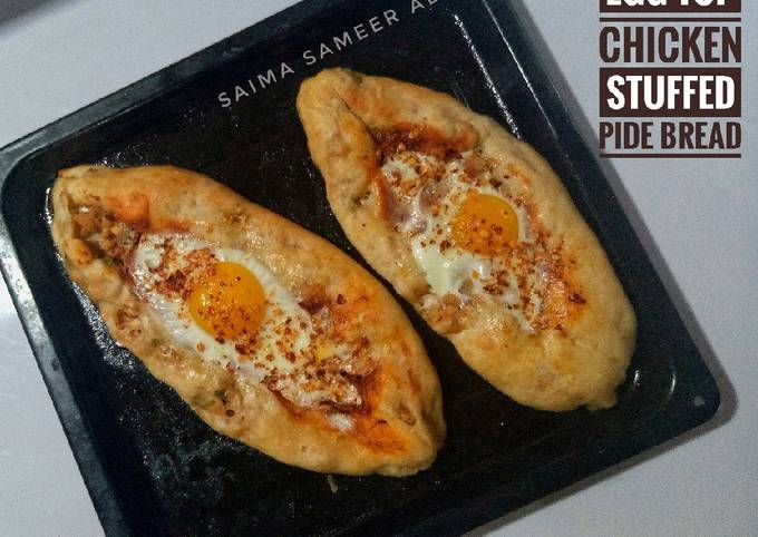 Egg top chicken stuffed pide bread(turkish pide)