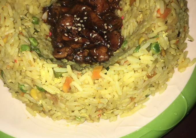 Simple Way to Make Quick Quick & easy vegetable fried rice served with
chicken teriyaki🍚🍲🥗🍗
