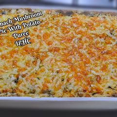 A picture of Spinach Mushroom Pie With Potato Puree.