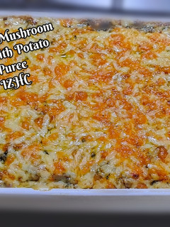 A picture of Spinach Mushroom Pie With Potato Puree.