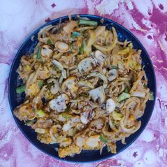 A picture of Bottleguard Noodles with Pan Fried Mushrooms.