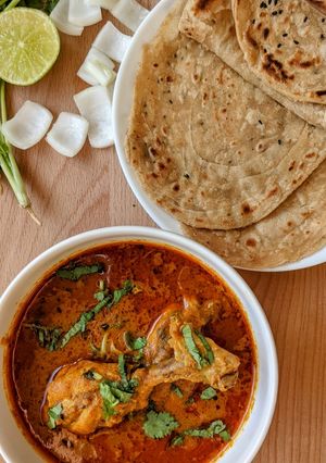 A picture of Chicken karahi & lachha paratha my style.