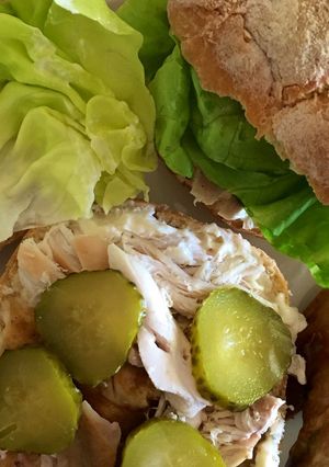 A picture of Leftover roast chicken and mayo sandwich 🥪.