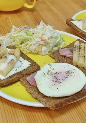 A picture of German-Style Open-Faced Sandwich with Dark Bread.
