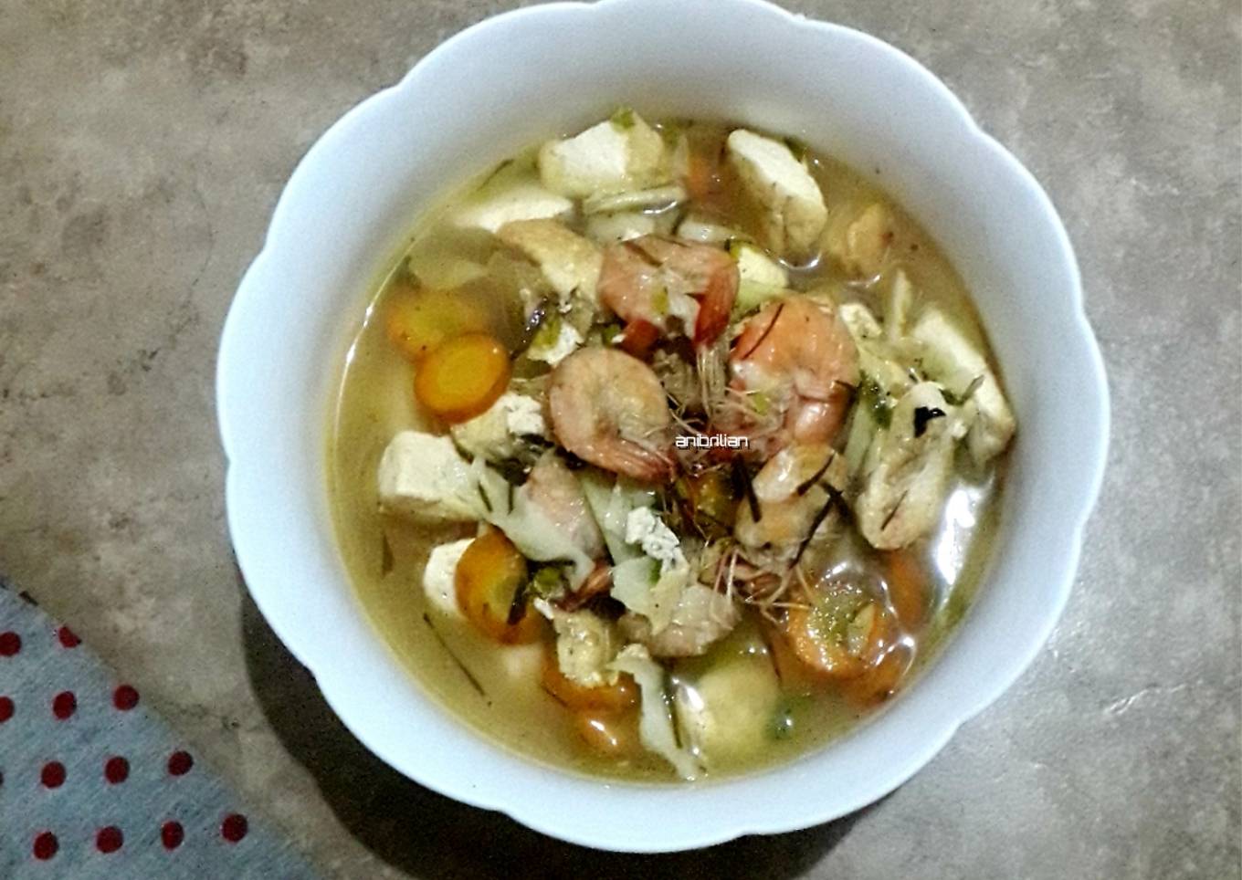 Sup udang dan tahu susu