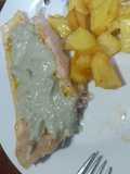 Abadejo al horno con salsa roquefort