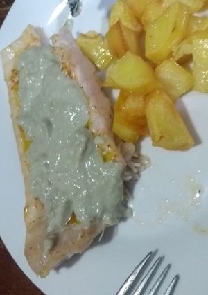 Una foto de Abadejo al horno con salsa roquefort