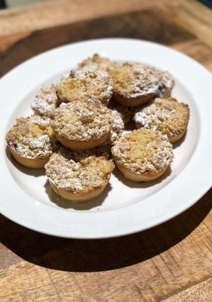 A picture of Blackberry & Apple Custard Crumble Tarts.
