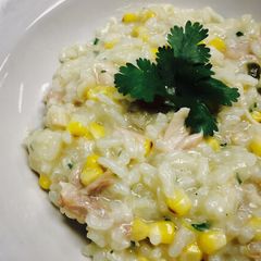 A picture of Risotto with Chicken, Grilled Corn and Cilantro.