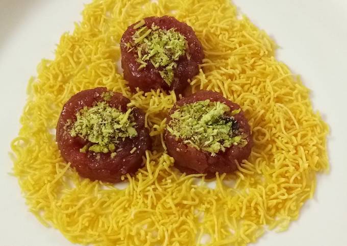 Bread, beetroot and sev halwa