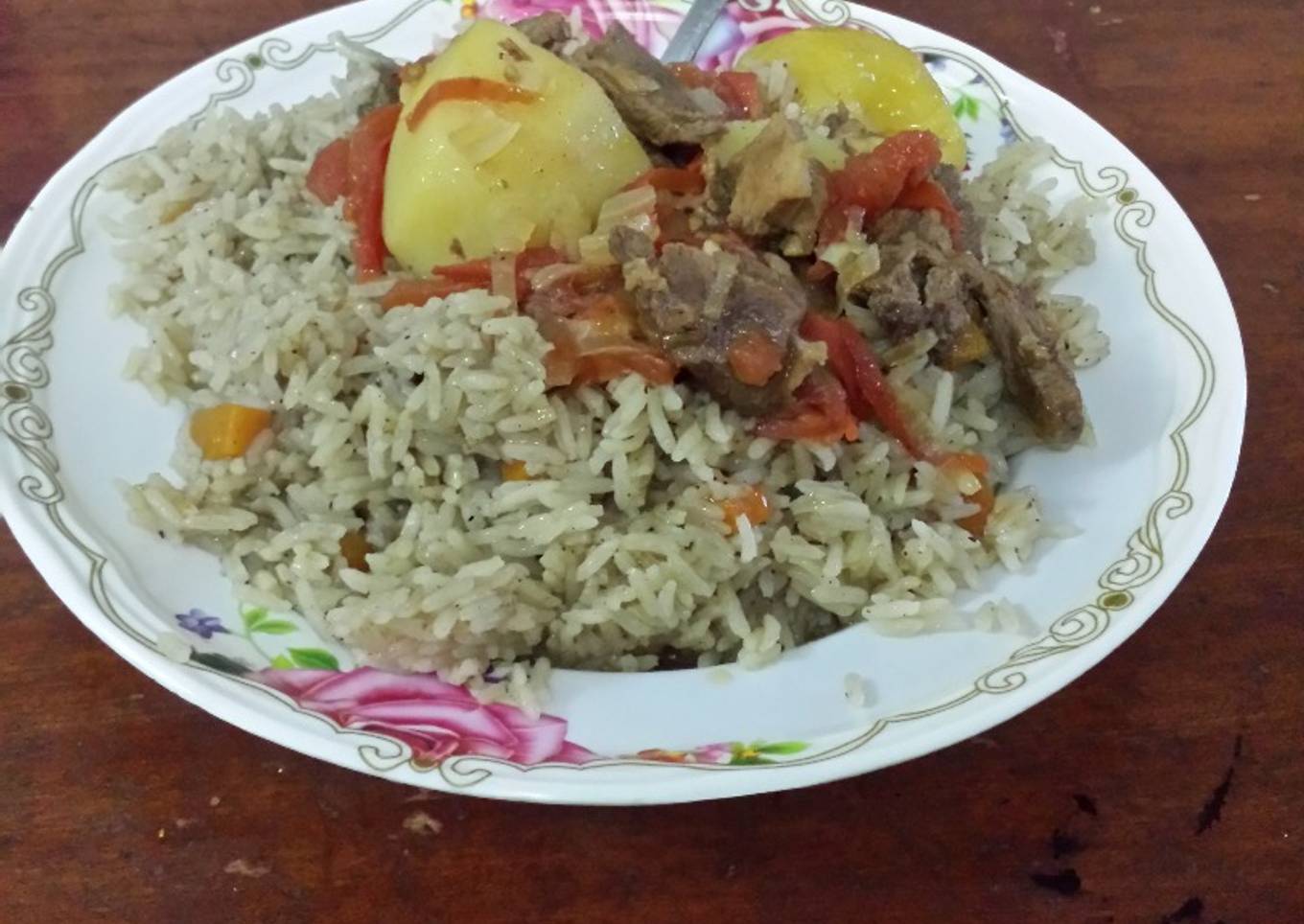 Rice masala with Potato & Beef stew