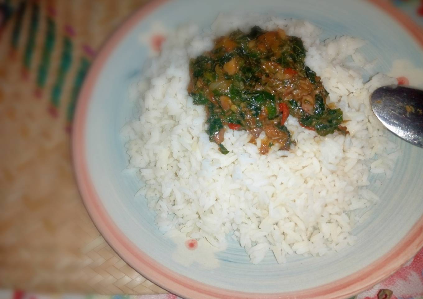 White rice nd ugu soup