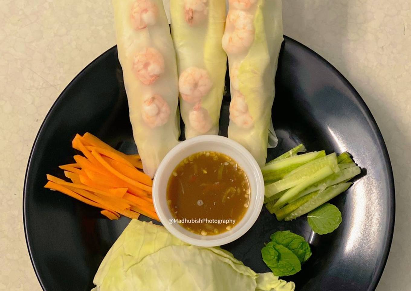 Vietnamese style Shrimp Roll with red chilli sauce