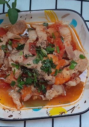 Hình của món Tôm thịt rim cà chua.