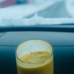 A picture of Mid morning sunrise smoothie 🍍 🍌 🥭.