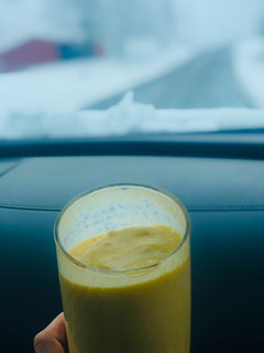 A picture of Mid morning sunrise smoothie 🍍 🍌 🥭.