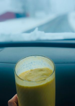 A picture of Mid morning sunrise smoothie 🍍 🍌 🥭.