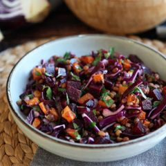 A picture of Lentil, butternut, red cabbage, beet and parsley salad (perfect for fall/winter).