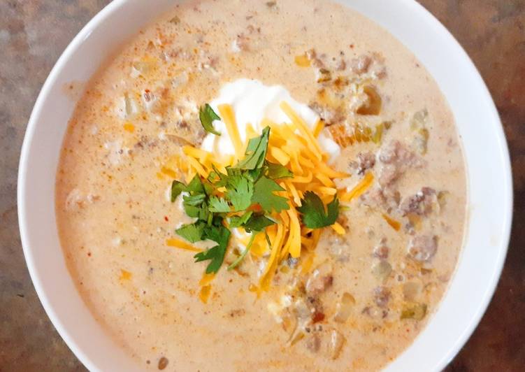 Cheesy Beef and Hatch Chile Soup