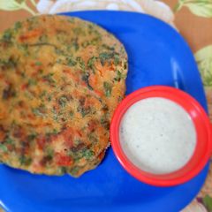 Oats & Rice flour vegetable chila A picture of Oats & Rice flour vegetable chila.