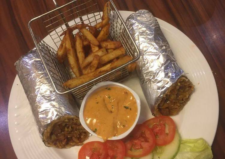 Veg Kathi Roll.Masala Fries.Makhani Gravy.With Salad