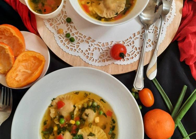 Recipe of Super Quick Homemade Orange flavour sweet &amp; sour soup with besan ravioli