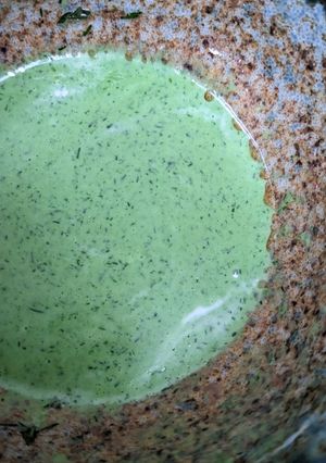 A picture of Dill + kefir yoghurt dressing (great for beet salads!).