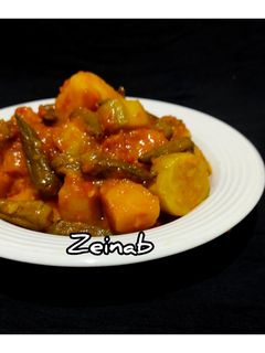 عکسی از دستور خوراک بامیه و سبزیجات
