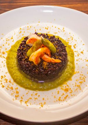 Foto di Riso venere con mazzancolle, bottarga e asparagi