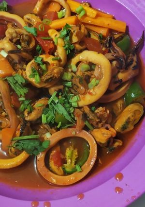 Foto resep Cumi, kerang ijo saus padang
