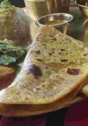 A picture of Holi Special Wheat Flour Puran Poli And Katachi Amti.