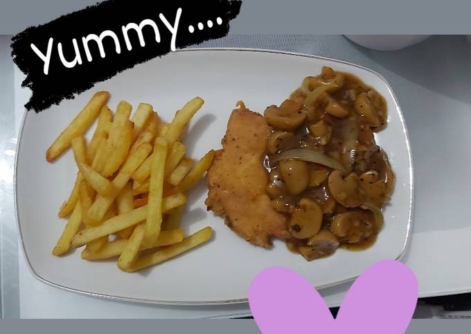 Cara Gampang Membuat Chicken steak with black paper and mushroom sauce Anti Gagal