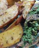 Rollito de carne rellena con papas rústicas