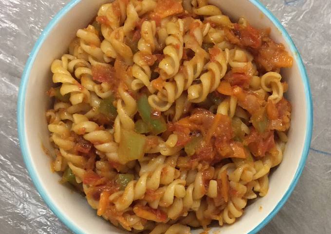Spicy tangy fusilli pasta recipe main photo
