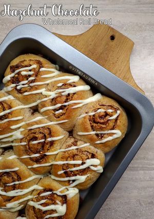 Foto resep Chocolate Hazelnut Wholemeal Roll Bread (Autolisis, Tanpa telur)