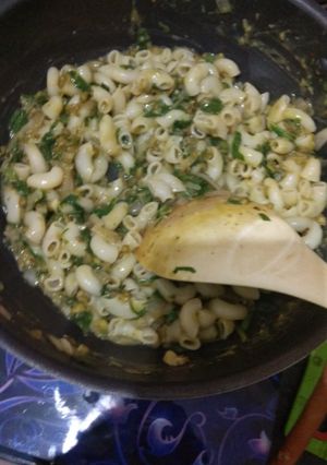 A picture of Spinach green gram pasta.