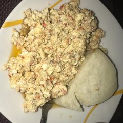 A picture of Fried Egg and Boiled Yam.