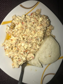A picture of Fried Egg and Boiled Yam.