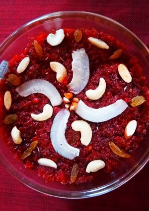 A picture of Beet root halwa.