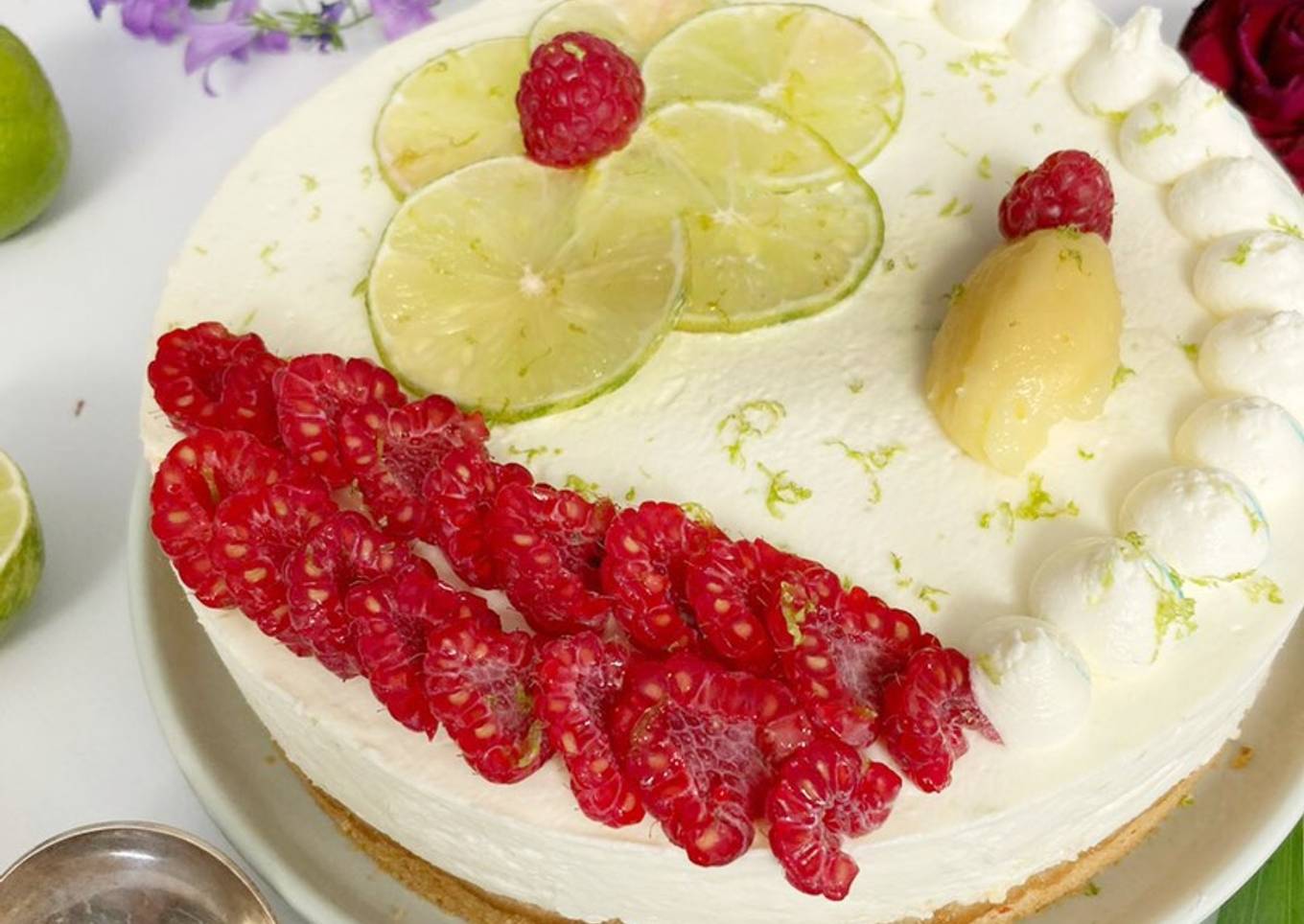 Cheesecake citron vert framboise sans cuisson