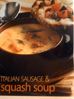 A picture of Itilian sausage & squash soup.