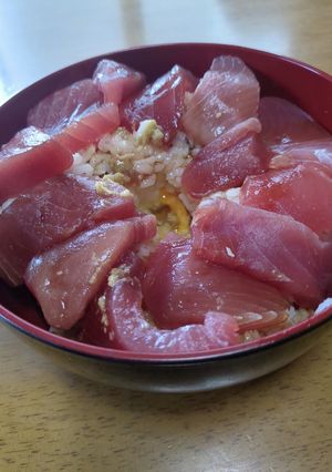 A picture of Egg and Tuna Tekka Donburi.