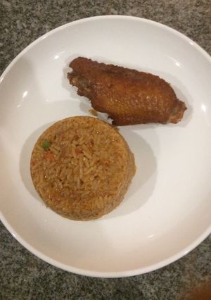 A picture of Party jollof rice and turkey.