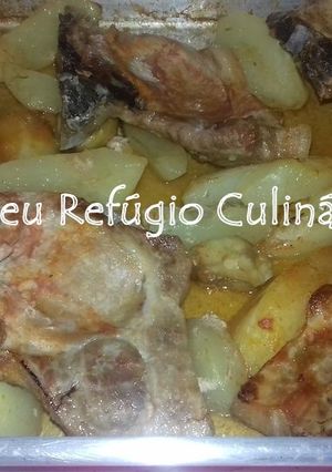 Foto de ♥ Costeletas com Batatas e Castanhas Assadas no Forno, Acompanhado por Arroz Branco ♥