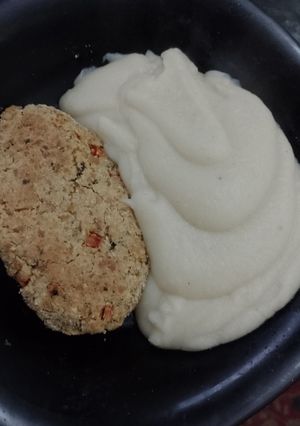 Una foto de Milanesas veganas de no-pez con puré de papas (🌱)
