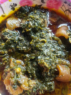 A picture of Edikaikong soup (vegetable soup).